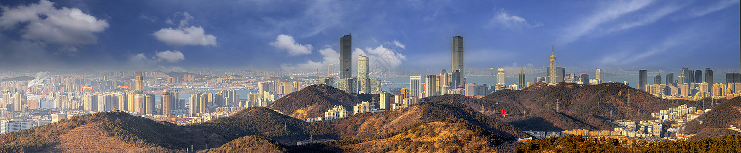 大连星海广场莲花山城市建筑全景图片