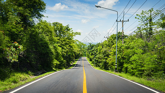 森林环绕中的柏油公路背景图片