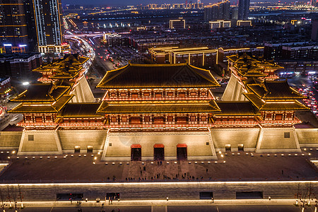 洛阳夜景洛阳应天门景区航拍背景