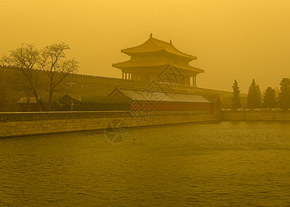 污染天气沙尘暴紫禁城故宫背景
