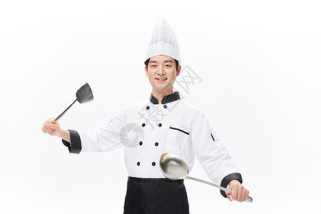 厨师拿大勺手持大勺的厨师形象背景