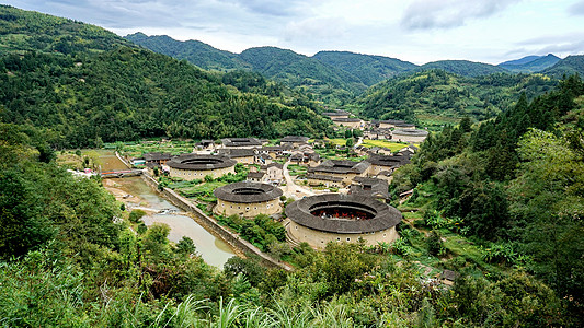 客家围楼福建南靖永定土楼背景