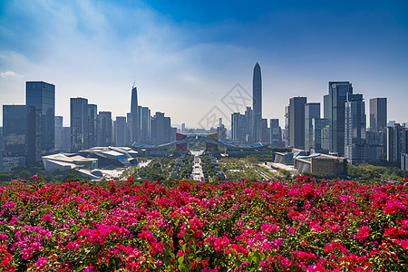 红色大厦春天深圳市民中心背景