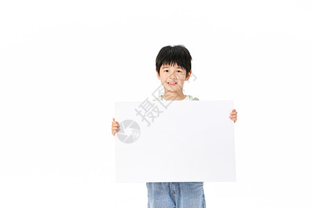 小男孩拿着白色板子高清图片