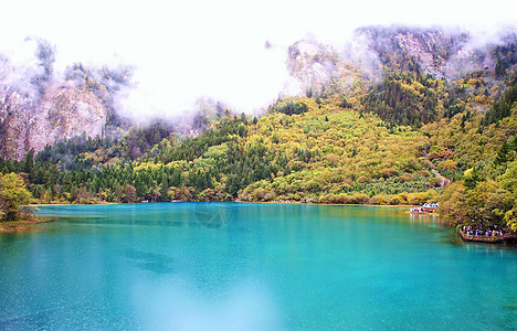 山水美景四川九寨沟景区的五花海背景