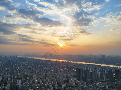 航拍湘潭城市日出背景图片