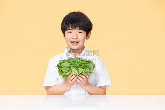 可爱小男孩健康饮食吃蔬菜图片