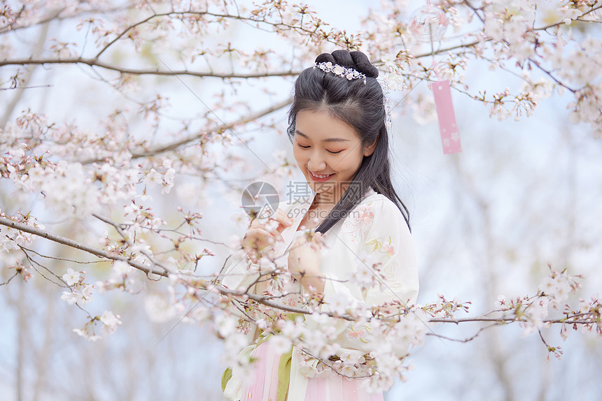 古风汉服樱花美女赏花图片