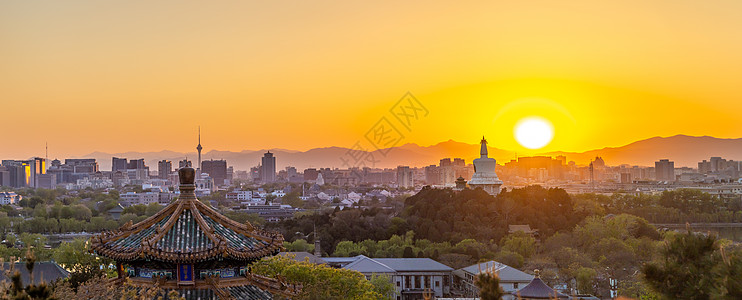 北京电视塔北京景山公园唯美日落西山背景