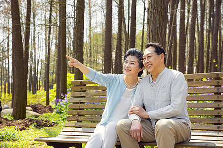 公园踏青的老年夫妇图片