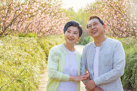 公园踏青的老年夫妇图片