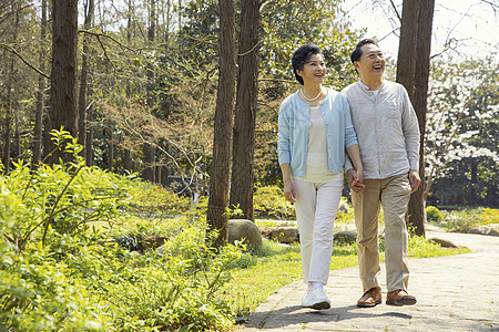 公园踏青的老年夫妇退休生活图片素材