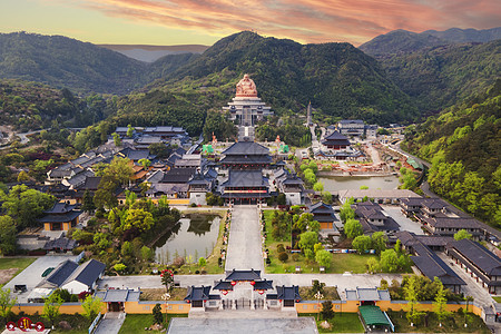 宁波奉化雪窦山雪窦寺航拍背景图片