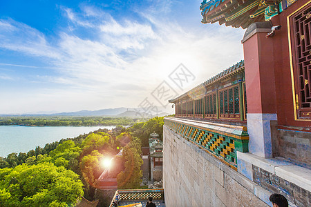 夏天北京颐和园地标佛香阁和昆明湖背景图片