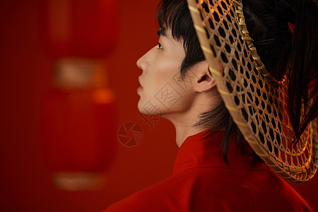 中国风婚礼现场国潮古风帅哥戴斗笠背影背景