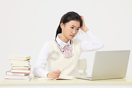 学习难题学习遇到困难困惑的女学生背景