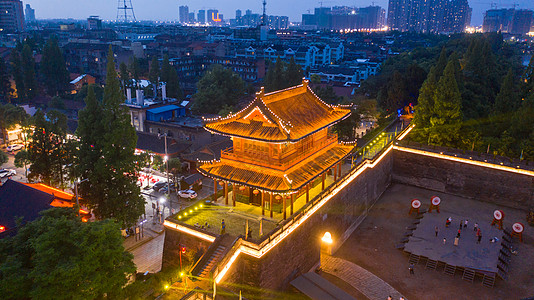 城墙夜景湖北荆州古城夜景背景