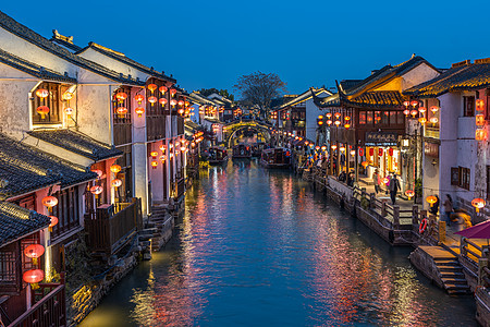 七里山塘夜景背景图片