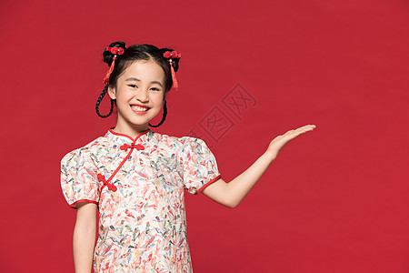 古风云纹背景中国风可爱旗袍儿童展示背景