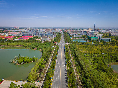 塞上江南航拍宁夏中卫网红地标双拥公园背景