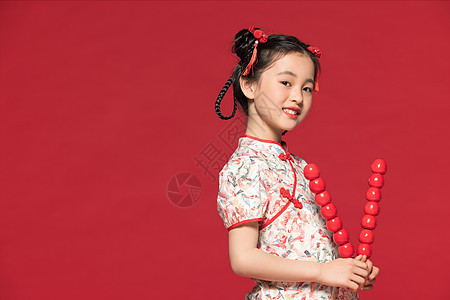 红色背景中国风女孩图片