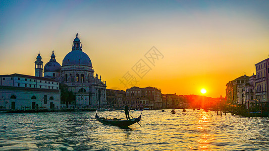巴洛克建筑风光威尼斯大运河日落背景