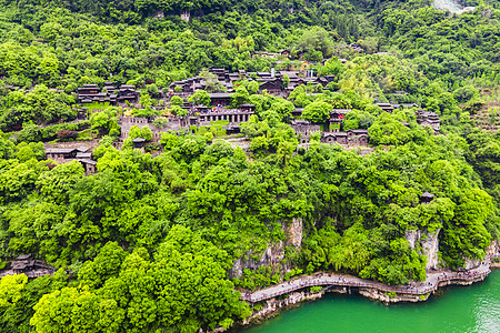 湖北5A风景区三峡人家巴王宫航拍图片素材