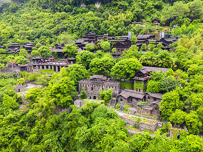 湖北5A风景区三峡人家巴王宫航拍背景图片