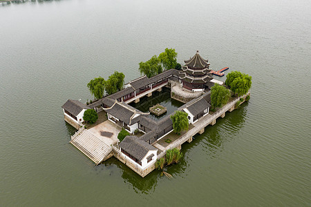 苏州建筑航拍苏州石湖公园天镜阁背景