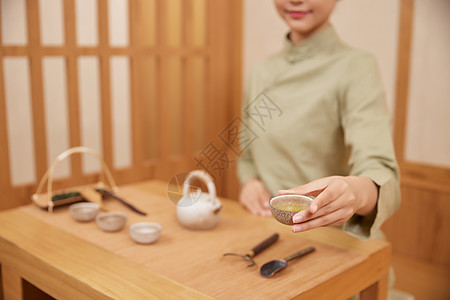 茶道茶艺美女敬茶特写背景图片