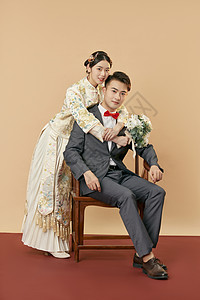年轻情侣甜蜜结婚照背景图片