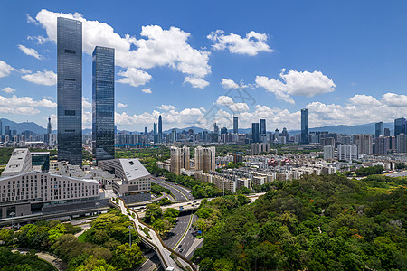 蓝天白云城市航拍深圳深业上城建筑背景