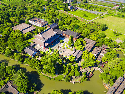 南风古灶风景区嘉兴4A风景区梅花州古石佛寺航拍背景