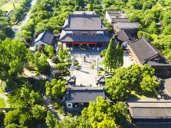 嘉兴4A风景区梅花州古石佛寺航拍图片