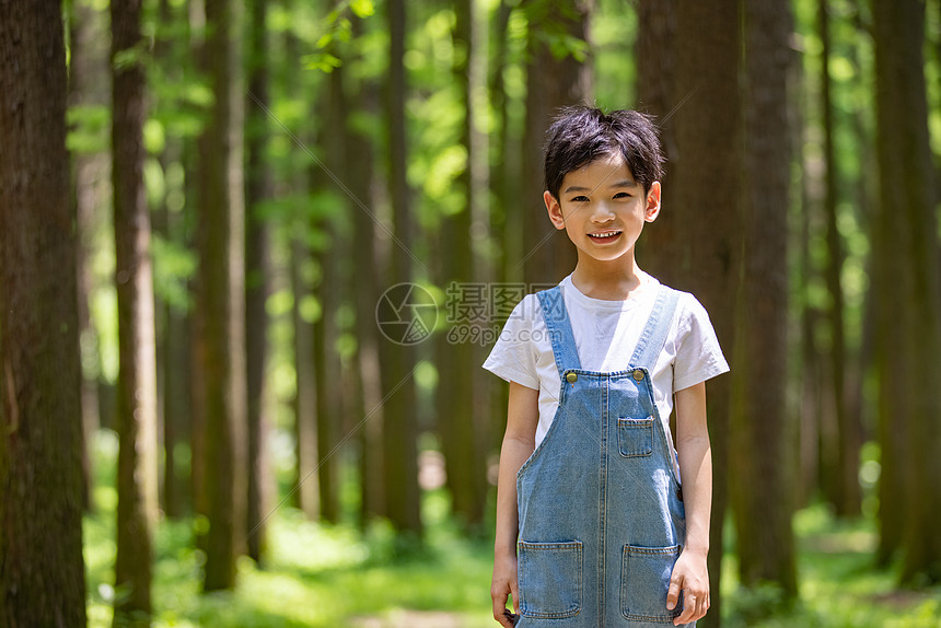 站在树林里的小男孩图片