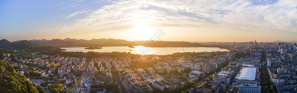 花西子杭州西湖全景日落背景