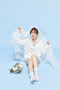 婚纱照相册手拿捧花的韩系女生背景