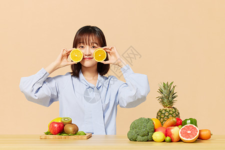 女生出水果背景