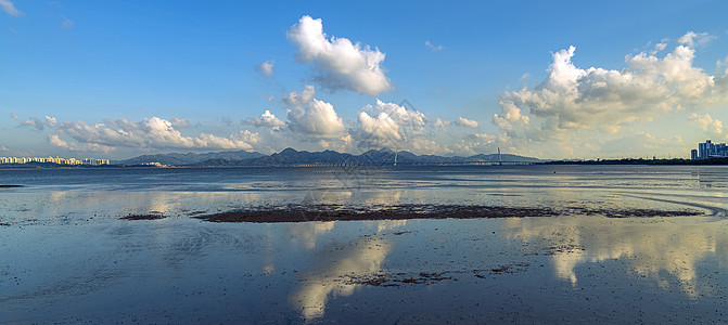 晚霞深圳湾口岸背景