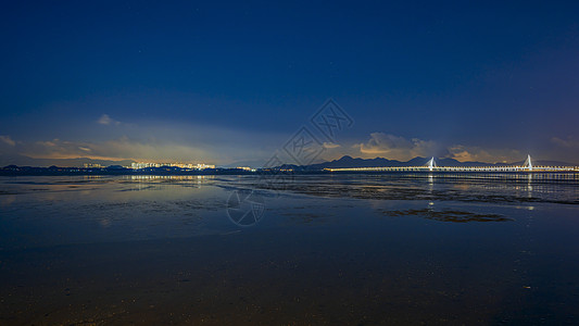 深圳城市晚霞深圳湾口岸背景