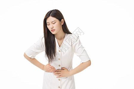 捂住腹部疼痛的女性背景图片