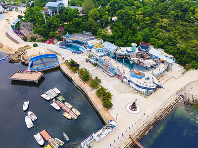 大连5A风景区老虎滩海洋公园航拍海兽馆背景