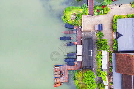 5A风景区拈花湾小镇航拍拈花湖码头背景