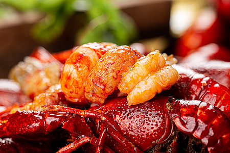 龙虾尾的肉辣椒肉海鲜高清图片