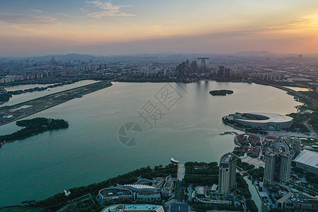 航拍建筑群航拍苏州地标东方之门全貌背景