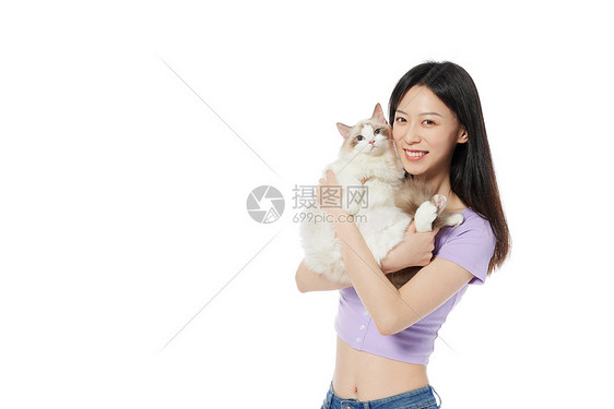 美女主人与宠物猫咪图片