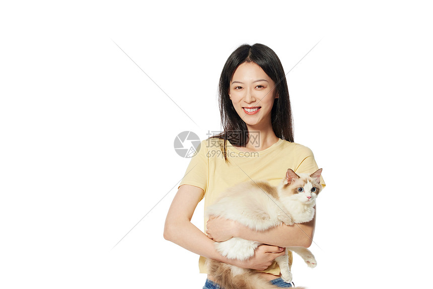 美女主人抱着宠物布偶猫图片