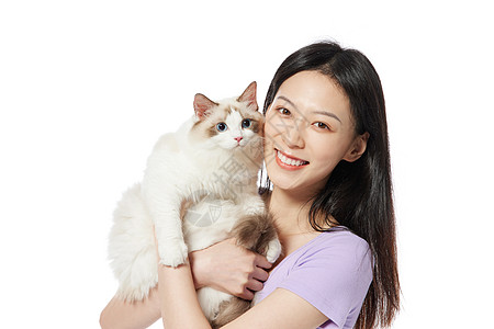 美女主人与宠物布偶猫合照高清图片