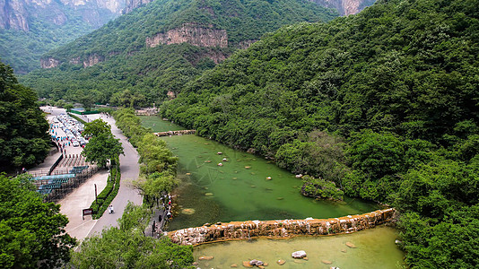 墨泉风景区5A景区航拍云台山风景区泉瀑峡景观区背景