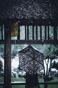 南京雨花茶南京愚园夏天下雨的屋檐背景